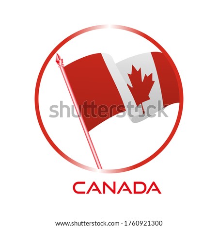 Logo of Canada. Composition with waving flag, circle and flagpole for badge, label, pin, etc. vector Design EPS 10