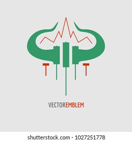 Logo candlestick trading chart analyzing in stock market. Exchange broker emblem. Bull horns and candles