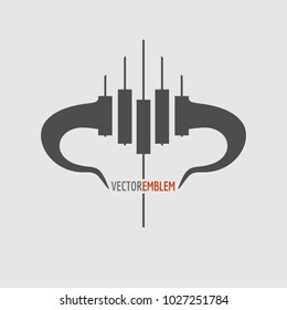 Logo candlestick trading chart analyzing in stock market. Exchange broker emblem. Bull horns and candles