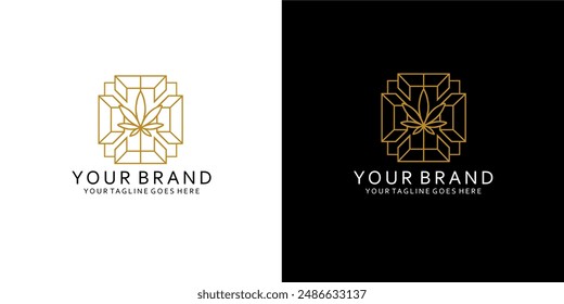 A logo of a cannabis image that has monoline elements that give the impression of cleanliness, simplicity, nodness and elegance