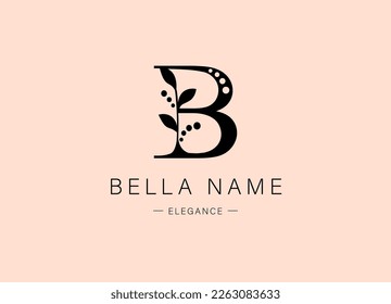 Logo, Großbuchstabe B. Monogramm botanischer Minimalismus, Initial. mit organischen Pflanzenelementen. Vektordesign. Eleganz.