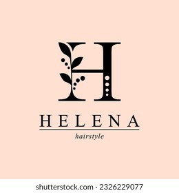 Logo, letra mayúscula h. Monograma de Minimalista Botánico, Inicial. con elementos vegetales naturales. Diseño de vectores. 