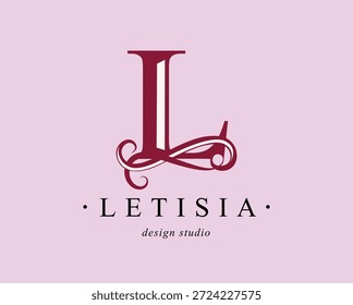 Logotipo, letra mayúscula L. Monograma de botánico minimalista, inicial. con Elementos de plantas orgánicas. Diseño de Vector. salón de belleza. para estudio de tatuaje