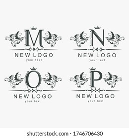 Logo with a capital letter in vintage style. Beautiful font with a floral pattern.