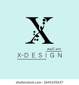 Logo, capital letter X. Monogram of Botanical Minimalistic, Initial. with Organic Plant Elements. Vector design. for tattoo studio