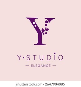 Logo, capital letter Y. Monogram of Botanical Minimalistic, Initial. with Organic Plant Elements. Vector design. for tattoo studio