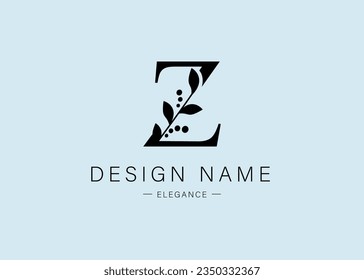 Logo, capital letter Z. Monogram of Botanical Minimalistic, Initial. with natural plant elements. Vector design. elegance.