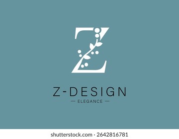 Logo, capital letter Z. Monogram of Botanical Minimalistic, Initial. with Organic Plant Elements.  Vector design. for beauty salon or art studio.
