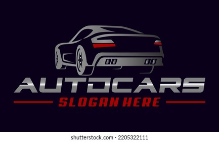 Logo Car from back view design vector Premium Vector. Automotive Logo Vector Template. Glossy Car Logo design.  Auto style car logo design with concept sports vehicle icon silhouette with light grey,