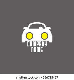 logo with car and bright headlights. Vector logo for car company, maintenance cars. Label design. Vector Illustration.