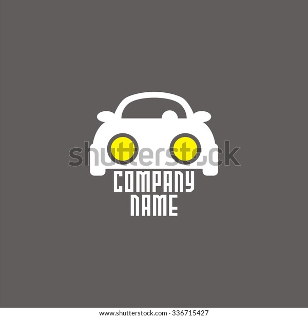 logo\
with car and bright headlights. Vector logo for car company,\
maintenance cars. Label design. Vector\
Illustration.