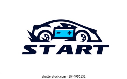 Logo For The Car Company, Transport Business. Fast Movement, Speed, Rechargeable Battery, Charging. Vector Illustration