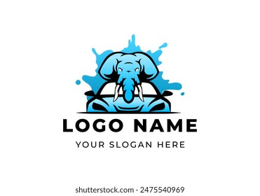 Logo Car and Elephant cartoon. Logo Modern, Minimalist, Logo Cleaning service. Editable file