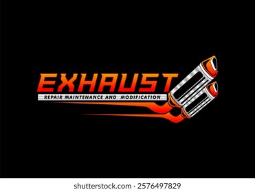 Logo for a car exhaust workshop specializing in service, repair, and modification, isolated on a black background