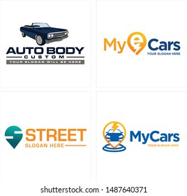 Logo with car pin map and lightning design creative suitable for automotive car body repair costume business