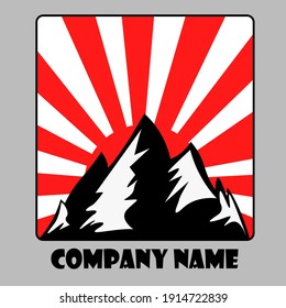 Logo for a car shop with mountains and the sun, made in a Japanese theme