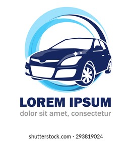 logo for car washing on a white background. Car logo. Logo of car cleaning. Blue logo of car washing on a white background.