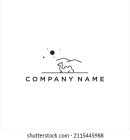 Logo caravan outline Camels in desert sand under hot sun in circle wavy white background ,Design template icon.