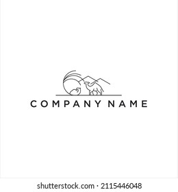 Logo caravan outline Camels in desert sand under hot sun in circle wavy white background ,Design template icon.