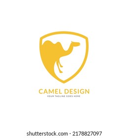 Logo caravan outline Camels in desert sand under hot sun in circle wavy white background ,Design template icon.