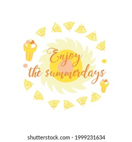 Diseño de logotipos o tarjetas para actividades de verano y diversión. Ilustración vectorial para disfrutar del verano en colores amarillos. 