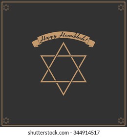 Logo and card with Happy Hanukkah. Calligraphic And Typographic. Retro color.