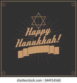 Logo and card with Happy Hanukkah. Calligraphic And Typographic. Retro color.
