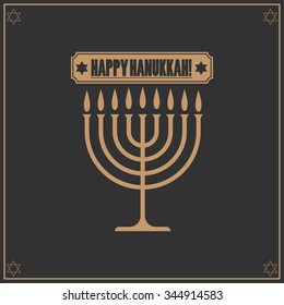 Logo and card with Happy Hanukkah. Calligraphic And Typographic. Retro color.