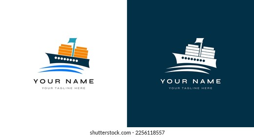 Logo del barco de carga en el océano para el envío de mercancías