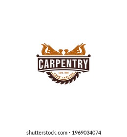 logo for carpenter with saw on white background