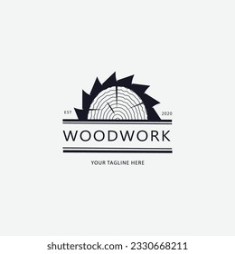 logo carpentry woodwork line art logo vector concept  illustration template design.