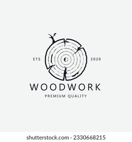 logo carpentry woodwork line art logo vector concept  illustration template design.