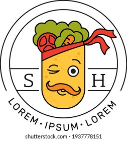 Logo with cartoon food as mascot for restaurant