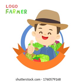 Logo Cartoon Gracioso Vector de Agricultor