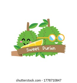 Logo cartoons durian happy face concept.