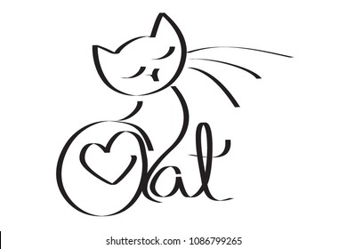 logo of a cat with a black stroke isolated on white background. vector illustration, vector, logo, icon, sticker, sketch, idea