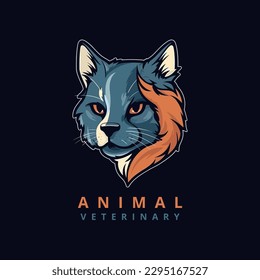 A logo of a cat, designed in esports illustration style, veterarinary mascot logo