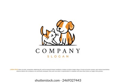 logo arte de gato y perro dibujado a mano vet