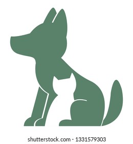Logo with a cat and dog silhouette. Veterinary symbol. Vector illustration in cartoon style.