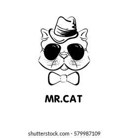 Logo cat with glasses. 