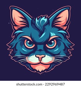 A logo of an cat head, designed in esports illustration style - Vector