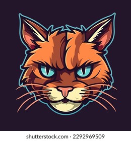 A logo of an cat head, designed in esports illustration style - Vector