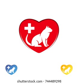 Logo cat in the heart. Cat logo abstract design template. Cat silhouette.