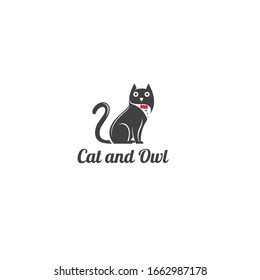 logo Cat and an Owl Beautiful Friendship Animals vector illustration