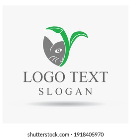 Logo cat peeking with plants symbol icon design template idea