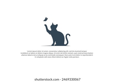 logo cat silhouette catching butterfly