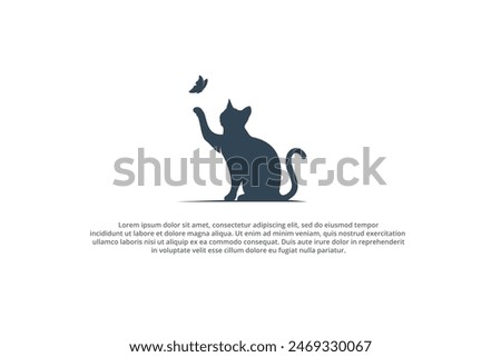 logo cat silhouette catching butterfly