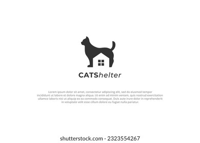 logo cat silhouette and house on negative space shelter rescue sanctuary