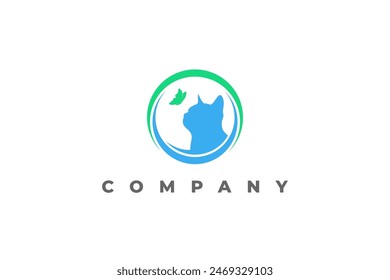 logo cat silhouette on circle with butterfly vet