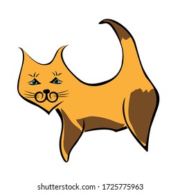 Logo de un gato parado al lado. Imagen de gato en color aislada en un fondo blanco. Imagen vectorial de un gato en color.